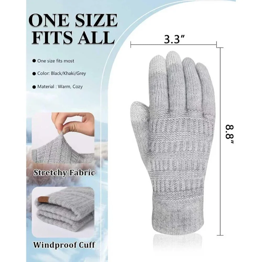 Winter Gloves Women Thermal Fleece Touchscreen 3D Pattern Fitted Elastic
